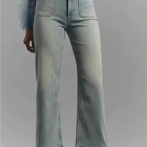 NWOT Maeve The Colette Full Length Rhinestone Wide Leg Jeans Size 32 - Picture 3 of 5